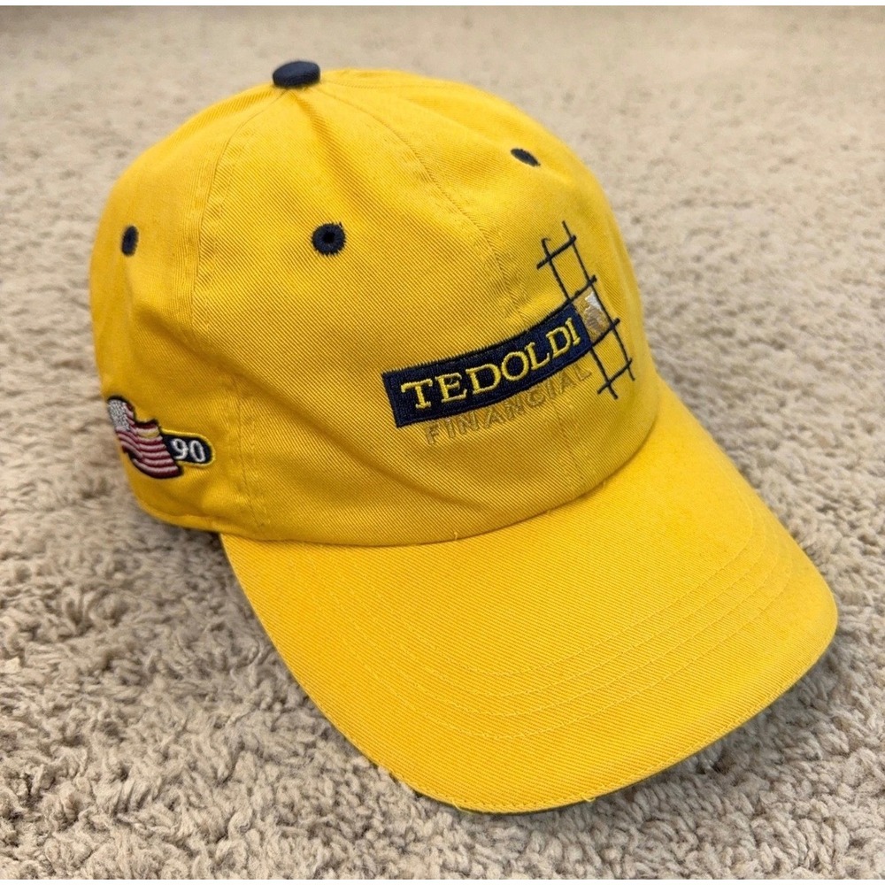Vintage Tedoldi Financial Hat‎ Ahead Yellow 1990 Flag Patch Strapback Dad Cap
